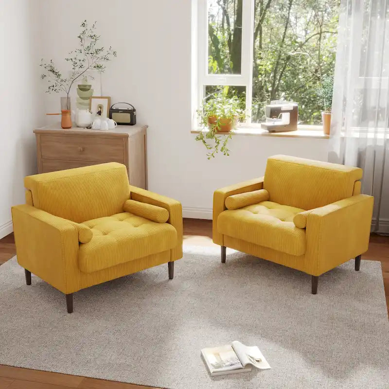 Lot de 2 fauteuils d'appoint surdimensionnés en velours côtelé avec pieds en bois