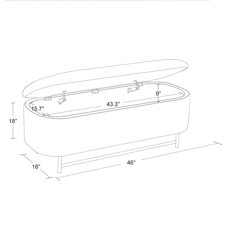 Banc de rangement moderne Ellipse HomePop avec pieds en métal