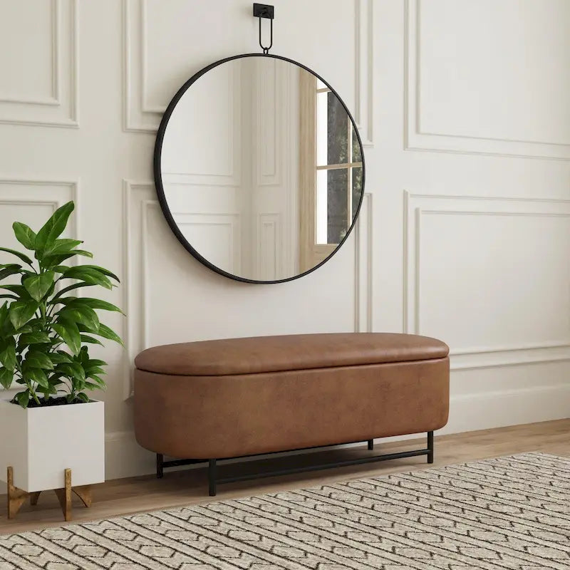 Banc de rangement moderne Ellipse HomePop avec pieds en métal