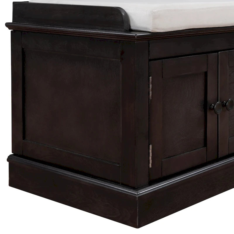 Banc à chaussures de rangement avec 4 portes et étagères réglables, coussin amovible