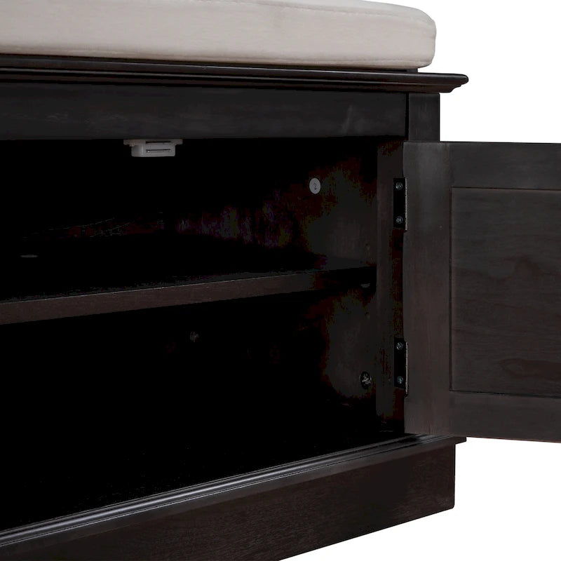 Banc à chaussures de rangement avec 4 portes et étagères réglables, coussin amovible