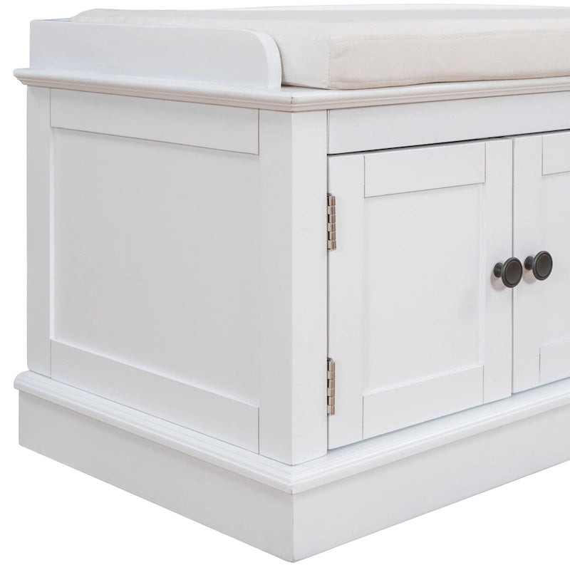 Banc à chaussures de rangement avec 4 portes et étagères réglables, coussin amovible