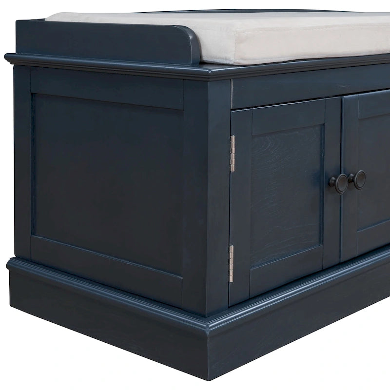 Banc à chaussures de rangement avec 4 portes et étagères réglables, coussin amovible