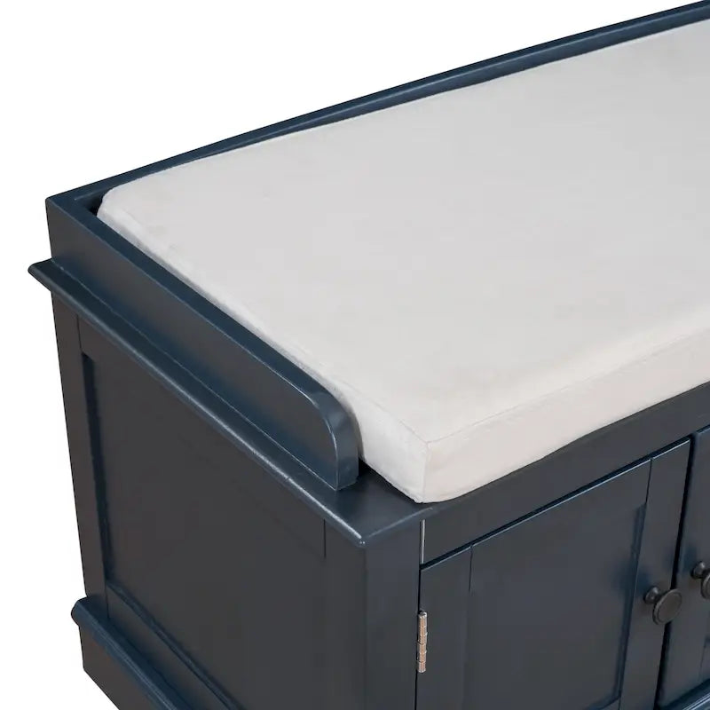 Banc à chaussures de rangement avec 4 portes et étagères réglables, coussin amovible