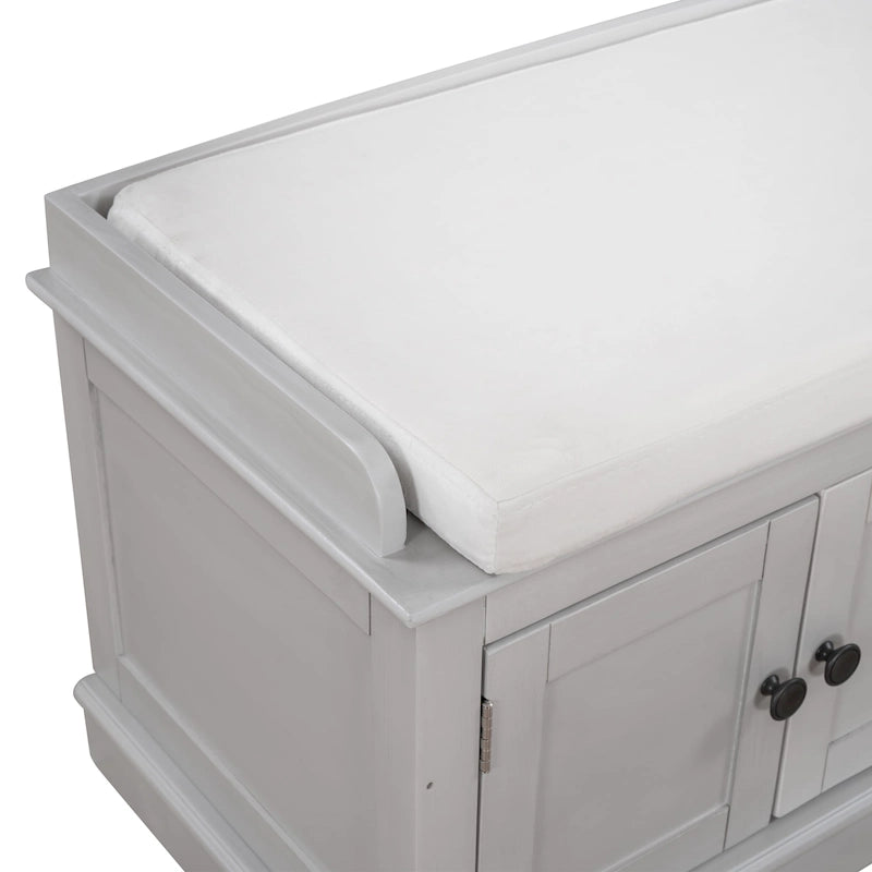 Banc à chaussures de rangement avec 4 portes et étagères réglables, coussin amovible