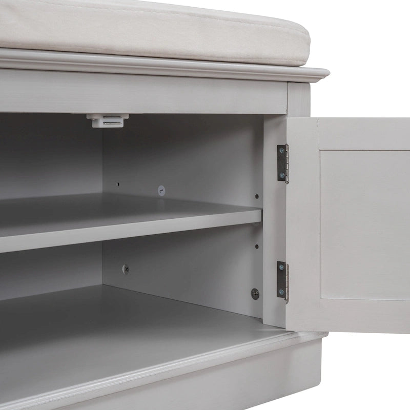 Banc à chaussures de rangement avec 4 portes et étagères réglables, coussin amovible