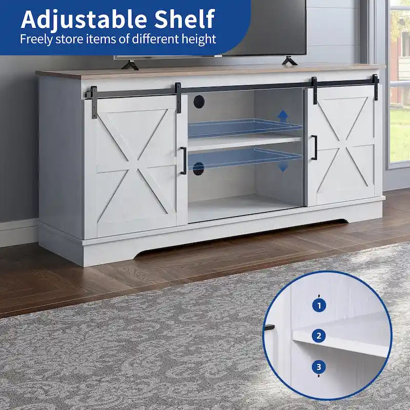 Meuble TV de ferme Moasis avec console média de porte de grange et centre de divertissement avec armoires de rangement