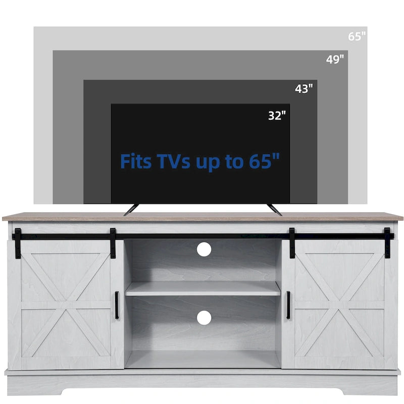 Meuble TV de ferme Moasis avec console média de porte de grange et centre de divertissement avec armoires de rangement