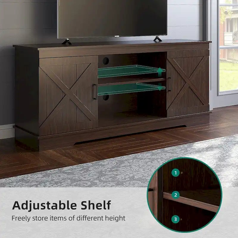 Meuble TV de ferme Moasis avec console média de porte de grange et centre de divertissement avec armoires de rangement