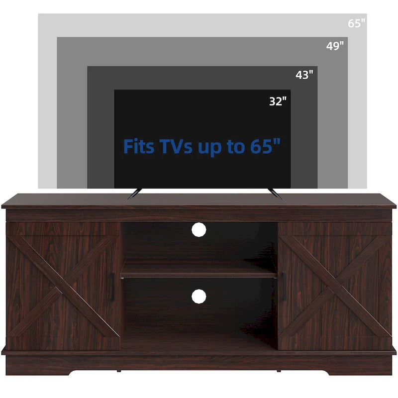 Meuble TV de ferme Moasis avec console média de porte de grange et centre de divertissement avec armoires de rangement