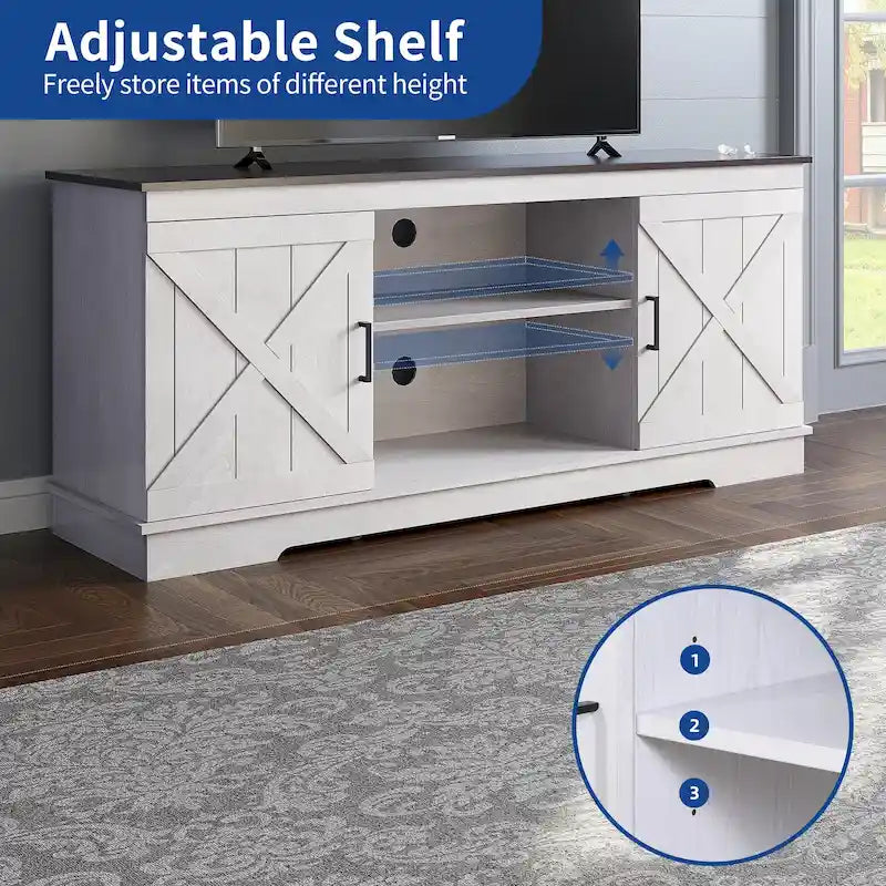 Meuble TV de ferme Moasis avec console média de porte de grange et centre de divertissement avec armoires de rangement