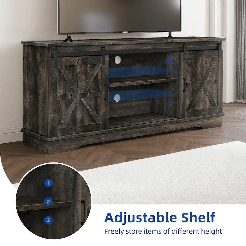 Meuble TV de ferme Moasis avec console média de porte de grange et centre de divertissement avec armoires de rangement