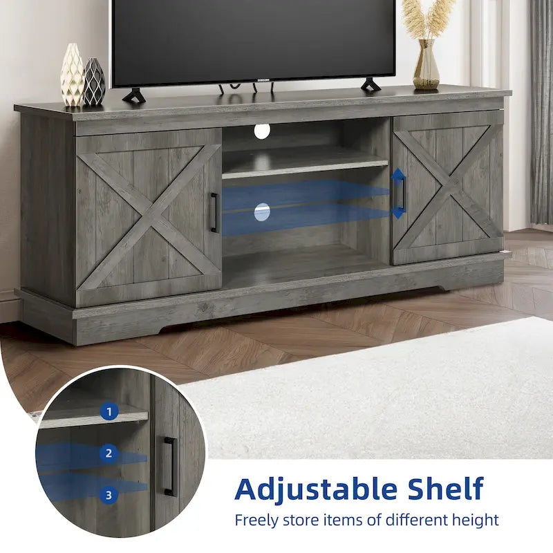 Meuble TV de ferme Moasis avec console média de porte de grange et centre de divertissement avec armoires de rangement
