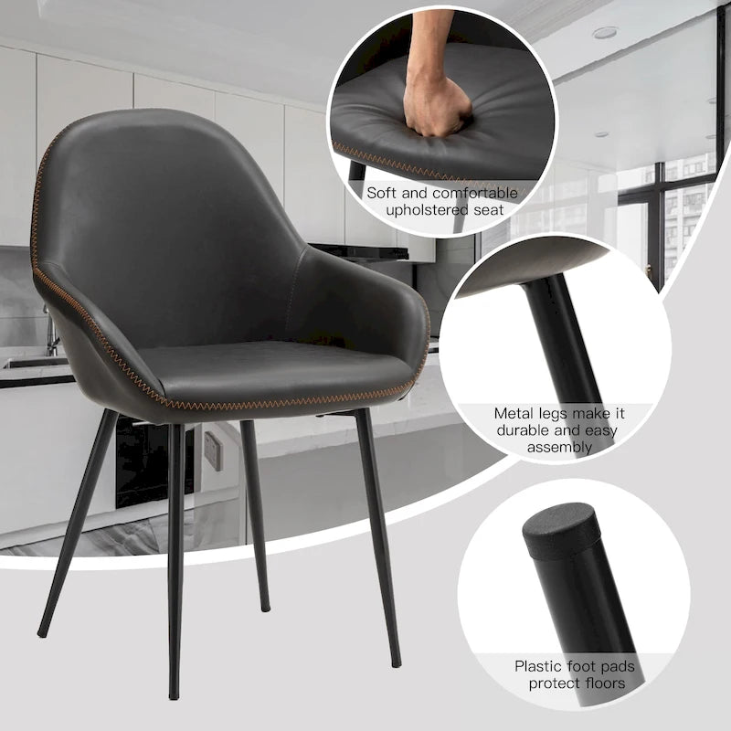 Glitzhome Lot de 2/4/6 Chaises de Salle à Manger d'Appoint en Similicuir de Style Mid-Century Modern
