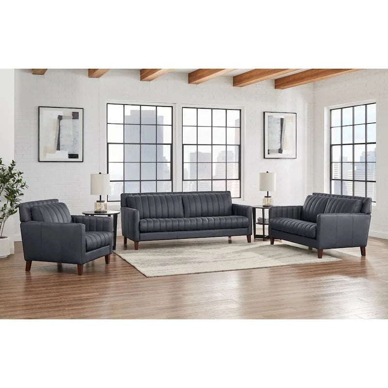 Ensemble canapé, causeuse et fauteuil en cuir pleine fleur Hydeline Ennis - Canapé, causeuse, fauteuil
