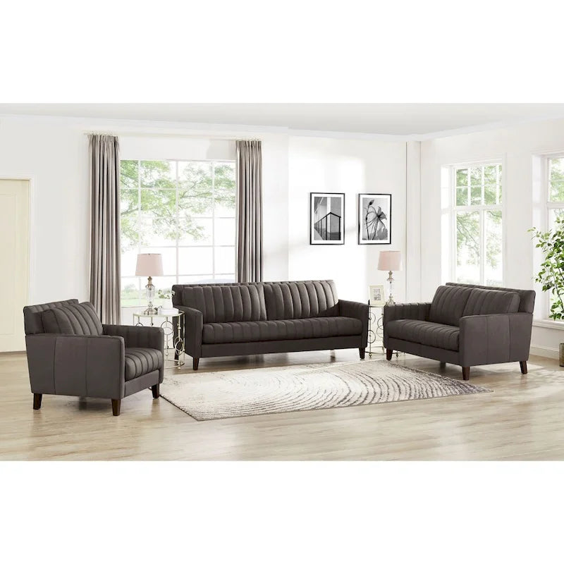 Ensemble canapé, causeuse et fauteuil en cuir pleine fleur Hydeline Ennis - Canapé, causeuse, fauteuil