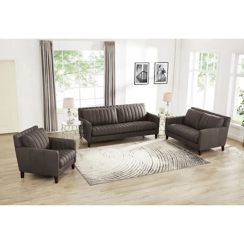 Ensemble canapé, causeuse et fauteuil en cuir pleine fleur Hydeline Ennis - Canapé, causeuse, fauteuil