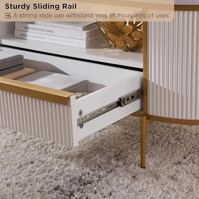 Table basse moderne de luxe à panneaux cannelés, table d'appoint avec plateau en faux marbre