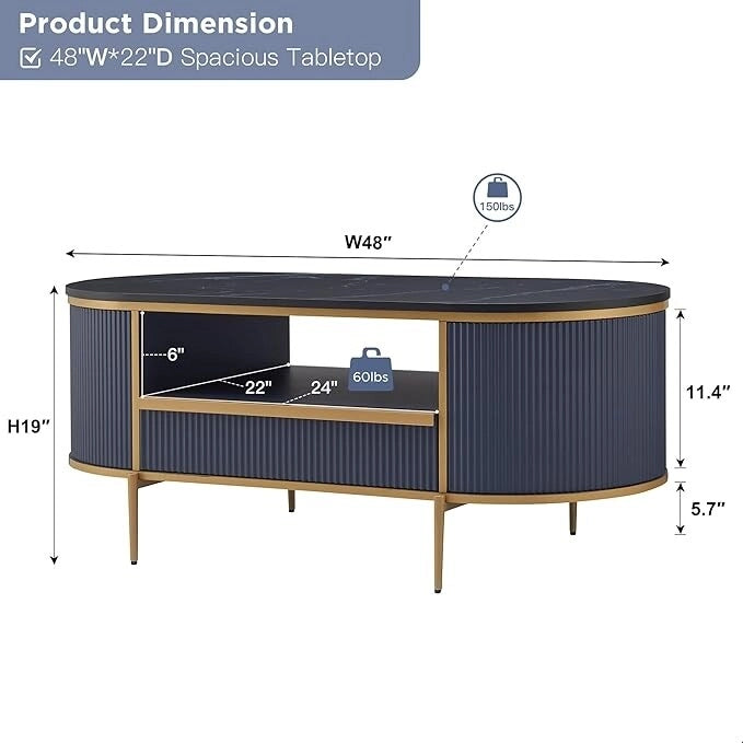 Table basse moderne de luxe à panneaux cannelés, table d'appoint avec plateau en faux marbre