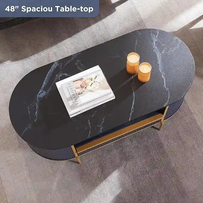 Table basse moderne de luxe à panneaux cannelés, table d'appoint avec plateau en faux marbre