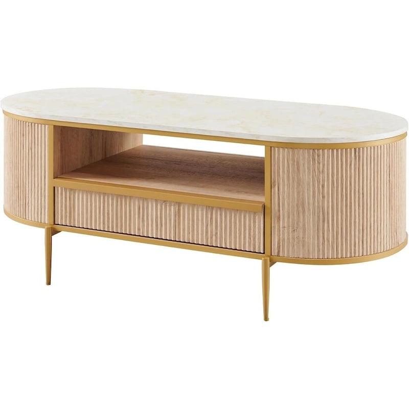 Table basse moderne de luxe à panneaux cannelés, table d'appoint avec plateau en faux marbre