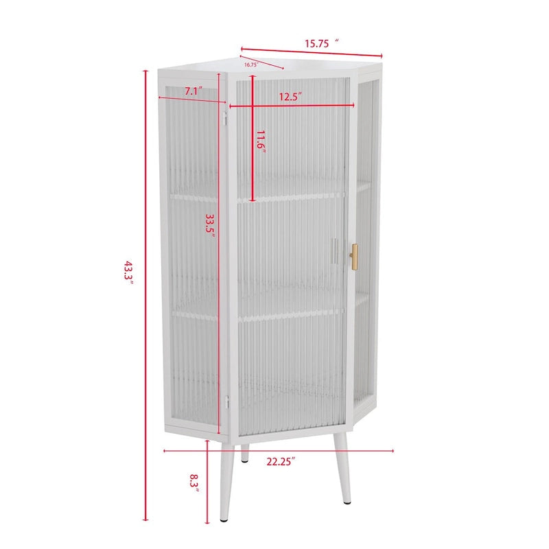 22.25 Armoire d'angle, trois niveaux avec portes en verre trempé et étagères de rangement