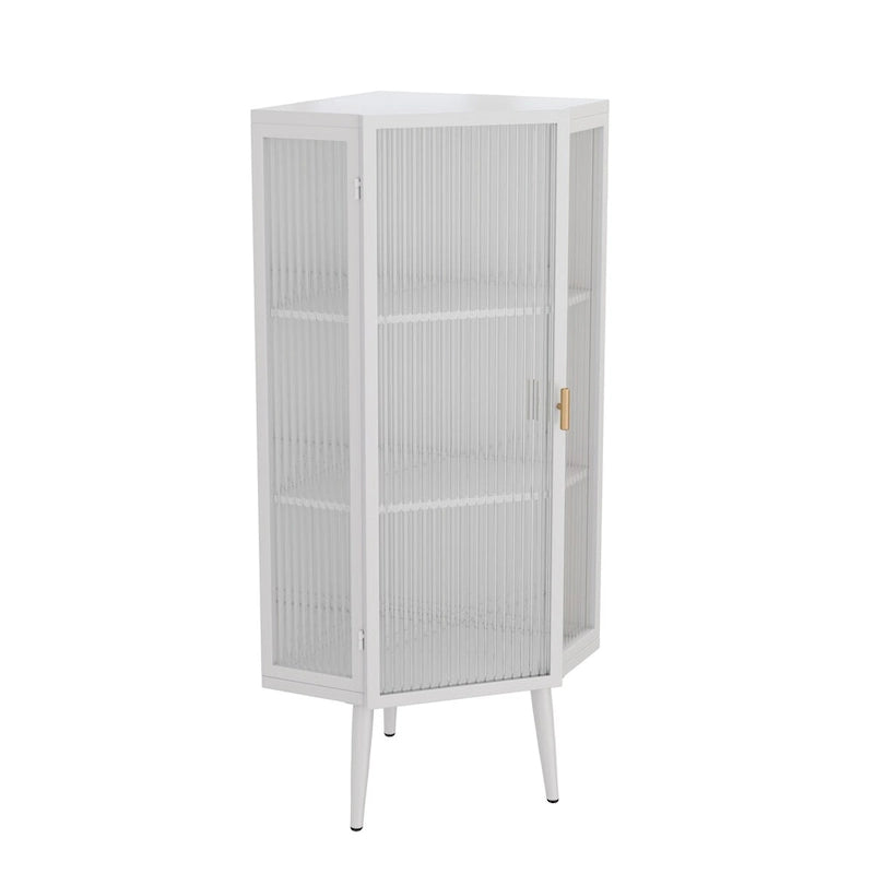 22.25 Armoire d'angle, trois niveaux avec portes en verre trempé et étagères de rangement