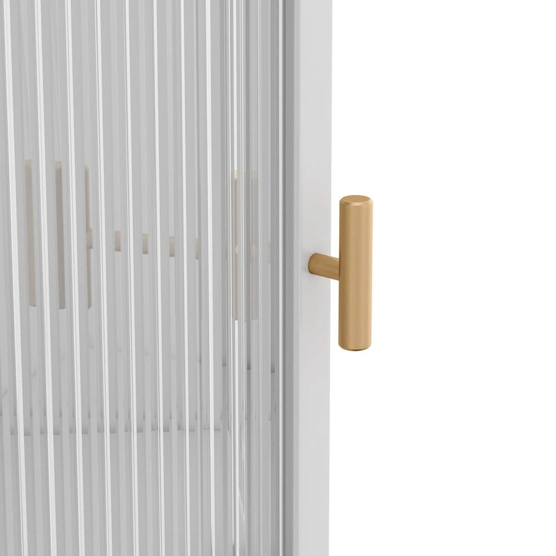 22.25 Armoire d'angle, trois niveaux avec portes en verre trempé et étagères de rangement