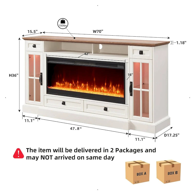Meuble TV de ferme de 70 po avec cheminée, centre de divertissement, table console