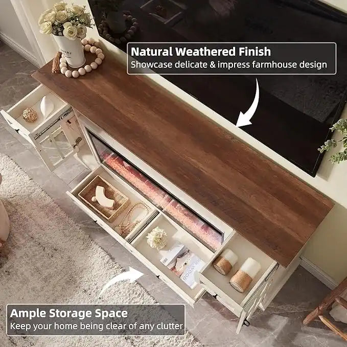 Meuble TV de ferme de 70 po avec cheminée, centre de divertissement, table console
