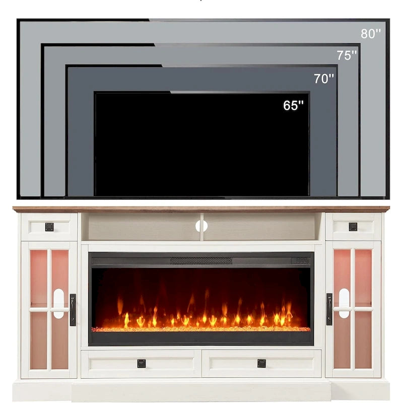 Meuble TV de ferme de 70 po avec cheminée, centre de divertissement, table console