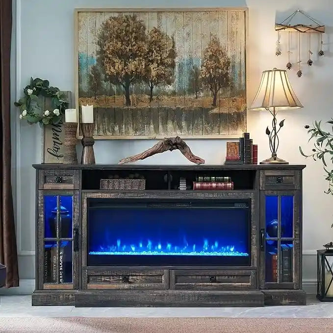 Meuble TV de ferme de 70 po avec cheminée, centre de divertissement, table console