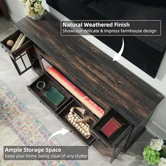 Meuble TV de ferme de 70 po avec cheminée, centre de divertissement, table console