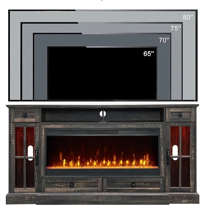 Meuble TV de ferme de 70 po avec cheminée, centre de divertissement, table console