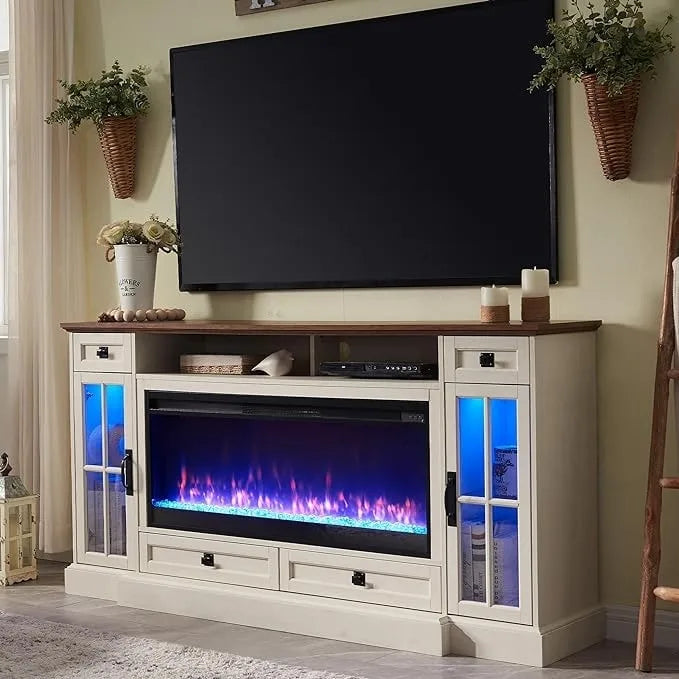 Meuble TV de ferme de 70 po avec cheminée, centre de divertissement, table console