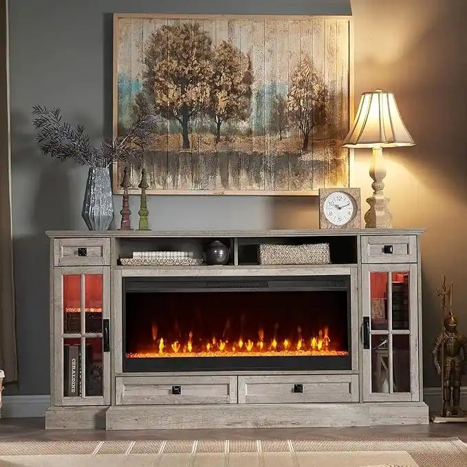 Meuble TV de ferme de 70 po avec cheminée, centre de divertissement, table console