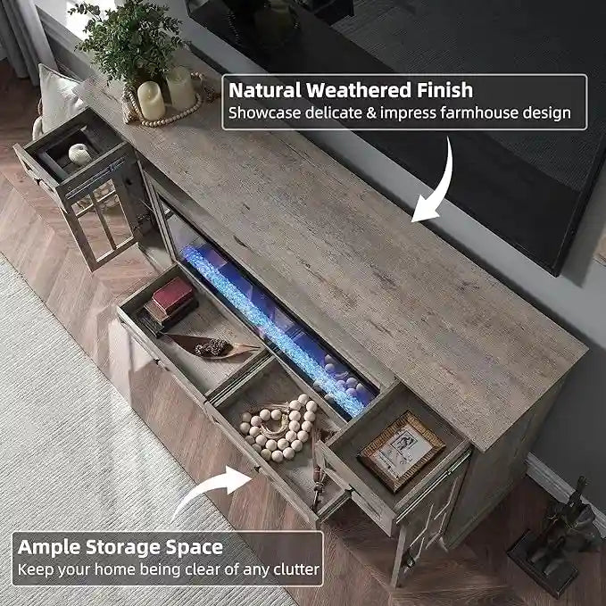 Meuble TV de ferme de 70 po avec cheminée, centre de divertissement, table console