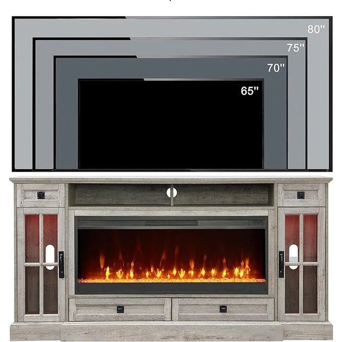 Meuble TV de ferme de 70 po avec cheminée, centre de divertissement, table console