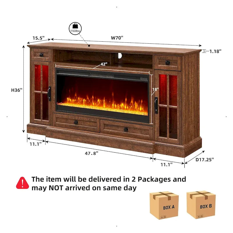 Meuble TV de ferme de 70 po avec cheminée, centre de divertissement, table console