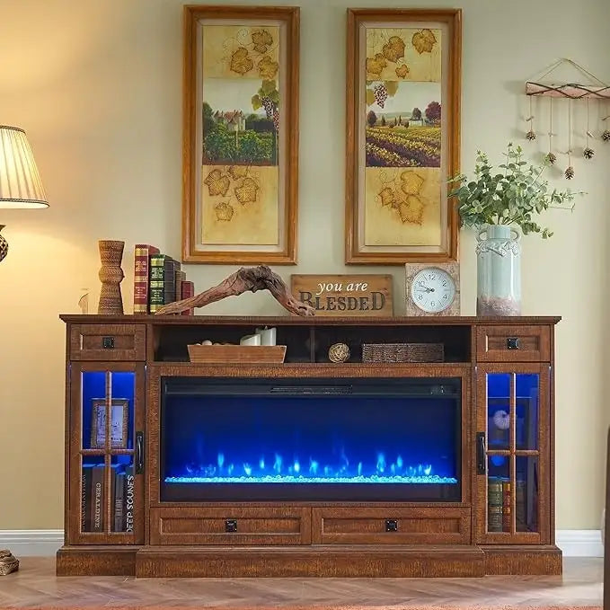 Meuble TV de ferme de 70 po avec cheminée, centre de divertissement, table console
