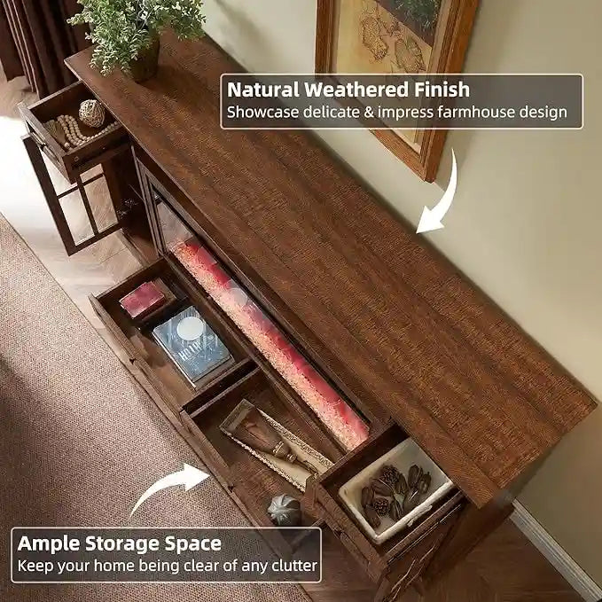Meuble TV de ferme de 70 po avec cheminée, centre de divertissement, table console