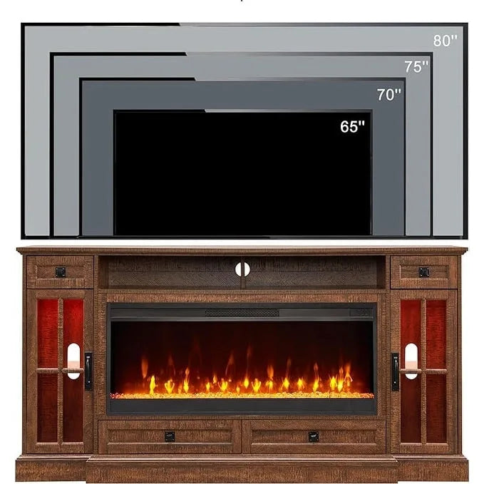 Meuble TV de ferme de 70 po avec cheminée, centre de divertissement, table console