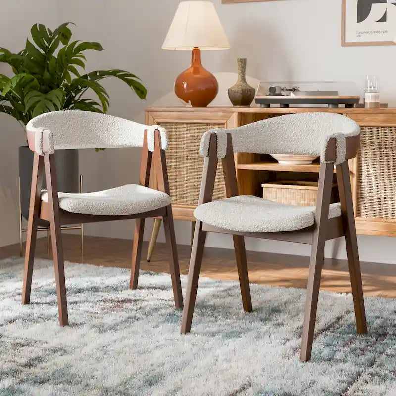 Chaises de salle à manger Shaw Mid-century en bois et bouclette par Furniture of America (Lot de 2)