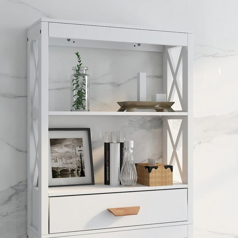 Meuble de rangement pour toilettes avec un tiroir et 2 étagères – Blanc