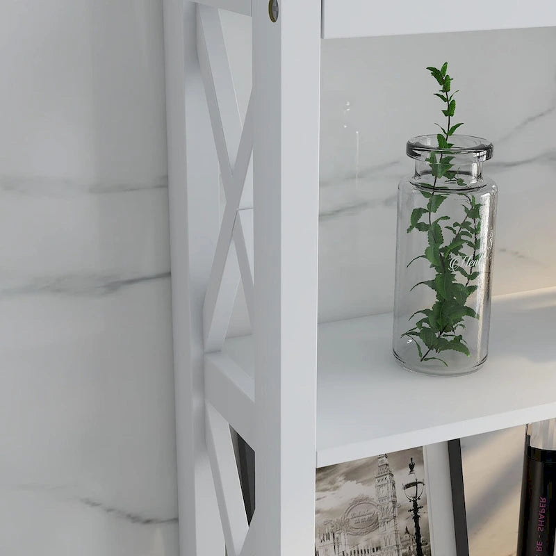 Meuble de rangement pour toilettes avec un tiroir et 2 étagères – Blanc