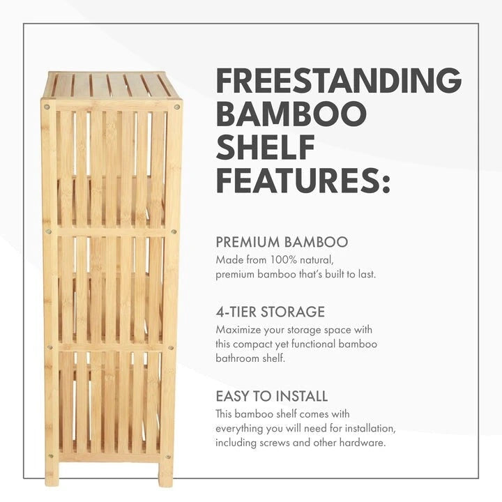 ToiletTree Products Deluxe Bamboo Freestanding 5-Tier Bathroom Organizing Shelf, Bathroom Organizer with Storage Shelves