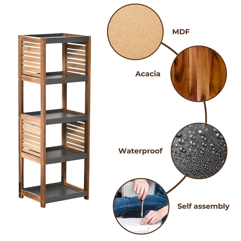 Open-Shelf Storage Unit with Vented Design, Brown and Gray - Elements Collection - 42 3/4 Hx14.5 Lx11 3/4 W