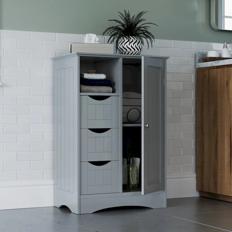 Armoire de rangement RiverRidge Ashland à porte simple pour salle de bain et buanderie avec 3 tiroirs, étagère ouverte et réglable