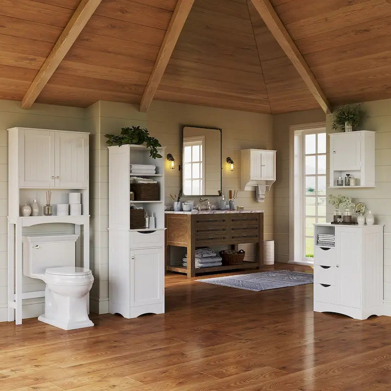 Armoire de rangement RiverRidge Ashland à porte simple pour salle de bain et buanderie avec 3 tiroirs, étagère ouverte et réglable
