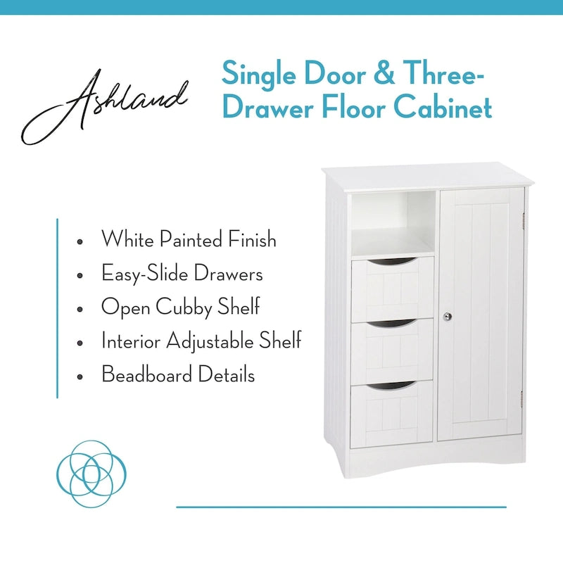 Armoire de rangement RiverRidge Ashland à porte simple pour salle de bain et buanderie avec 3 tiroirs, étagère ouverte et réglable